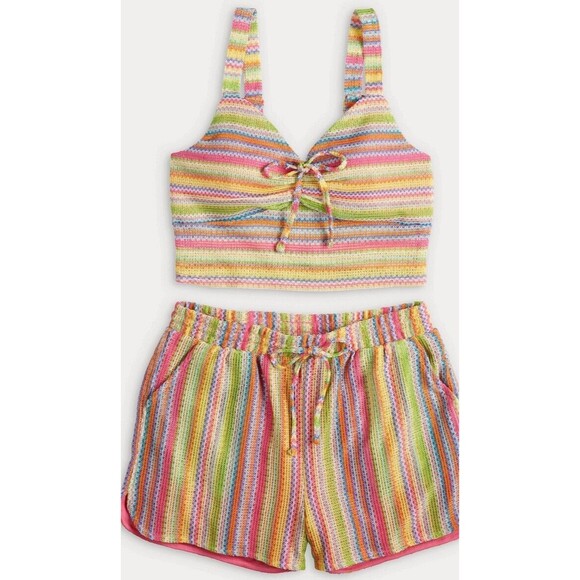 Derek Heart Size Crochet Knit Tank & Shorts Set L 11/13 BoHo Hippie Retro New - Picture 1 of 15